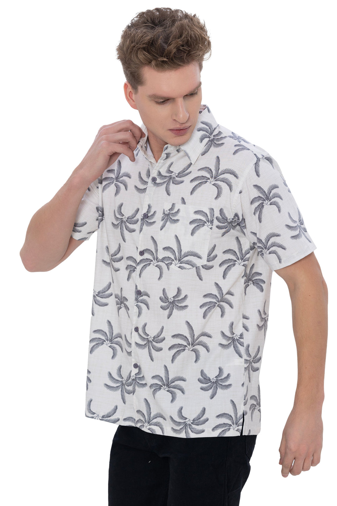 HAPPY BAY Mens Hawaiian Shirts Black Tropical Bunch P07731