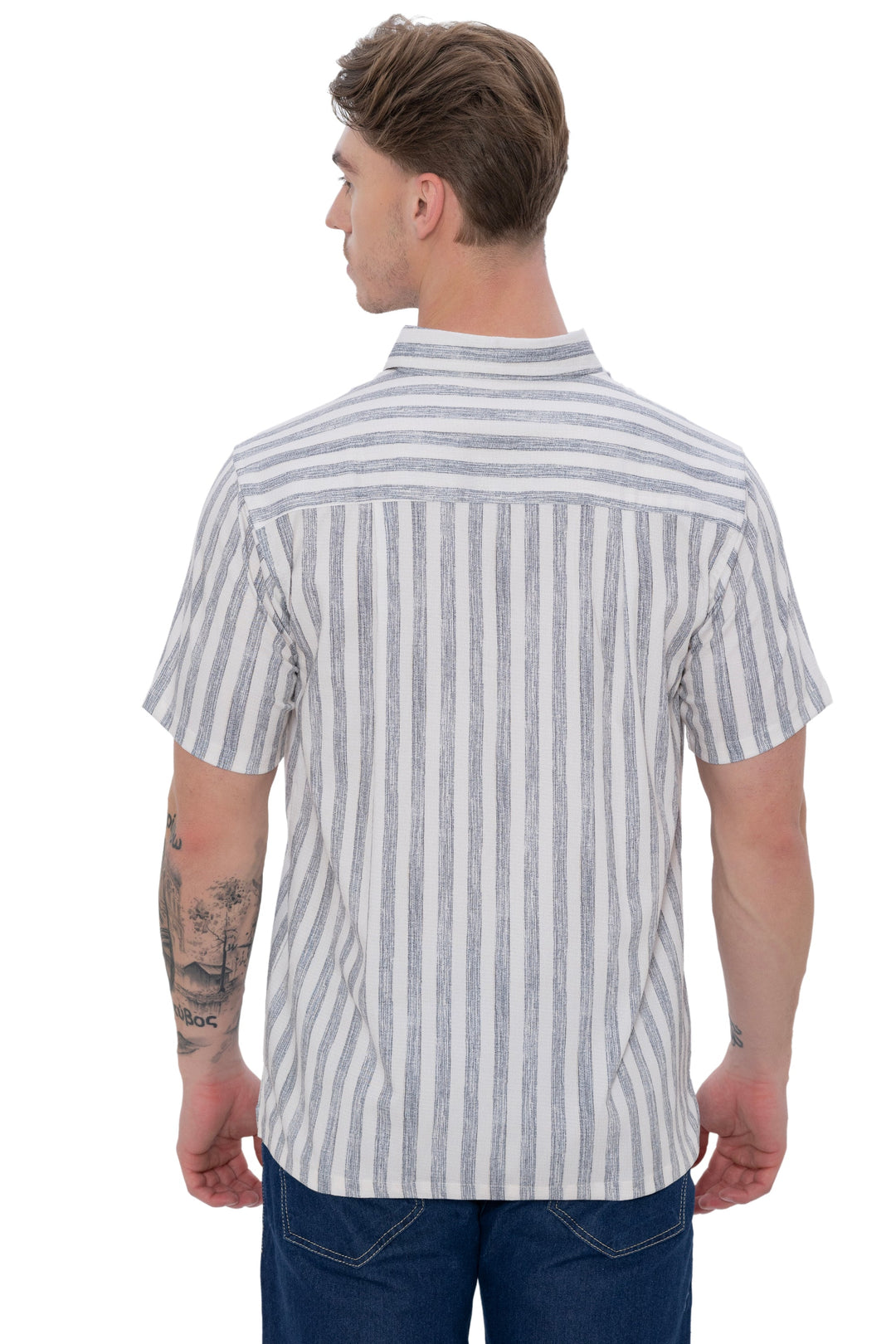 HAPPY BAY Mens Hawaiian Shirts Black Striped P07732