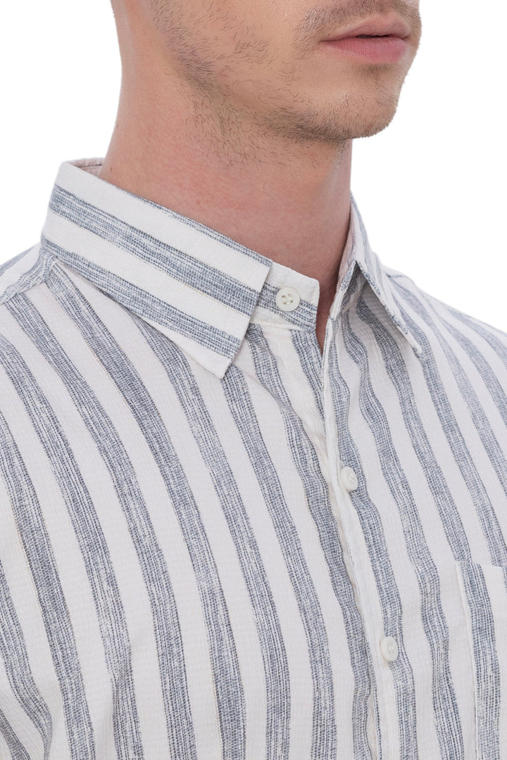 HAPPY BAY Mens Hawaiian Shirts Black Striped P07732