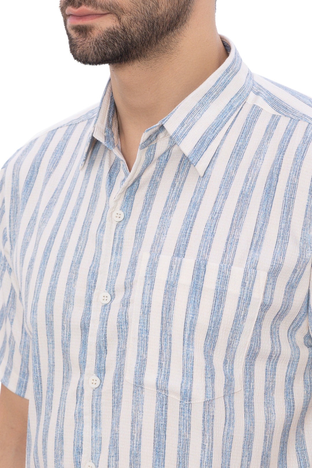 HAPPY BAY Mens Hawaiian Shirts Blue Striped P07733
