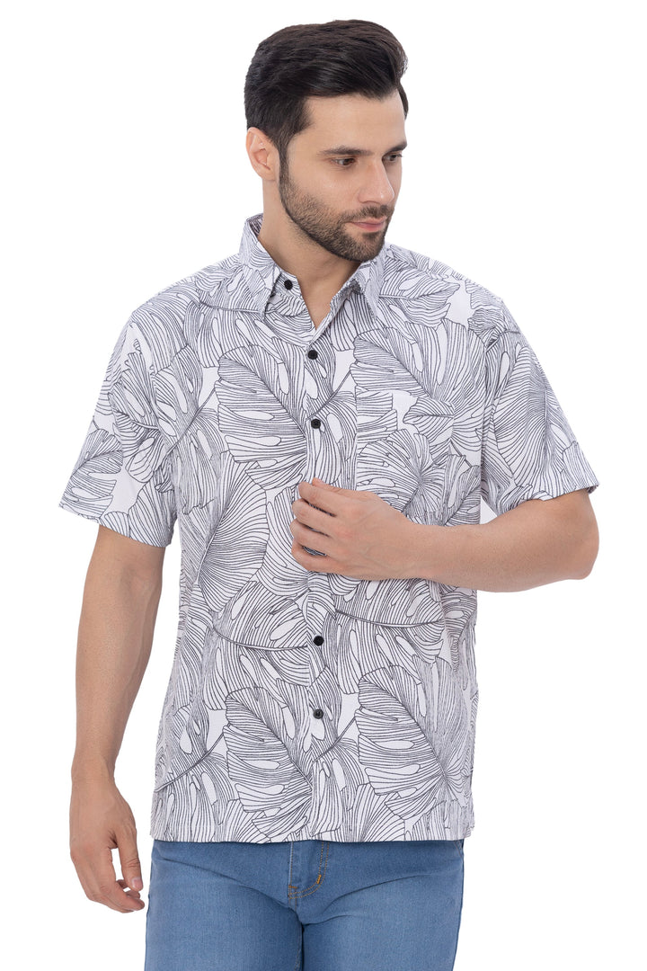 HAPPY BAY Mens Hawaiian Shirts Black Monstera Leaf P07734