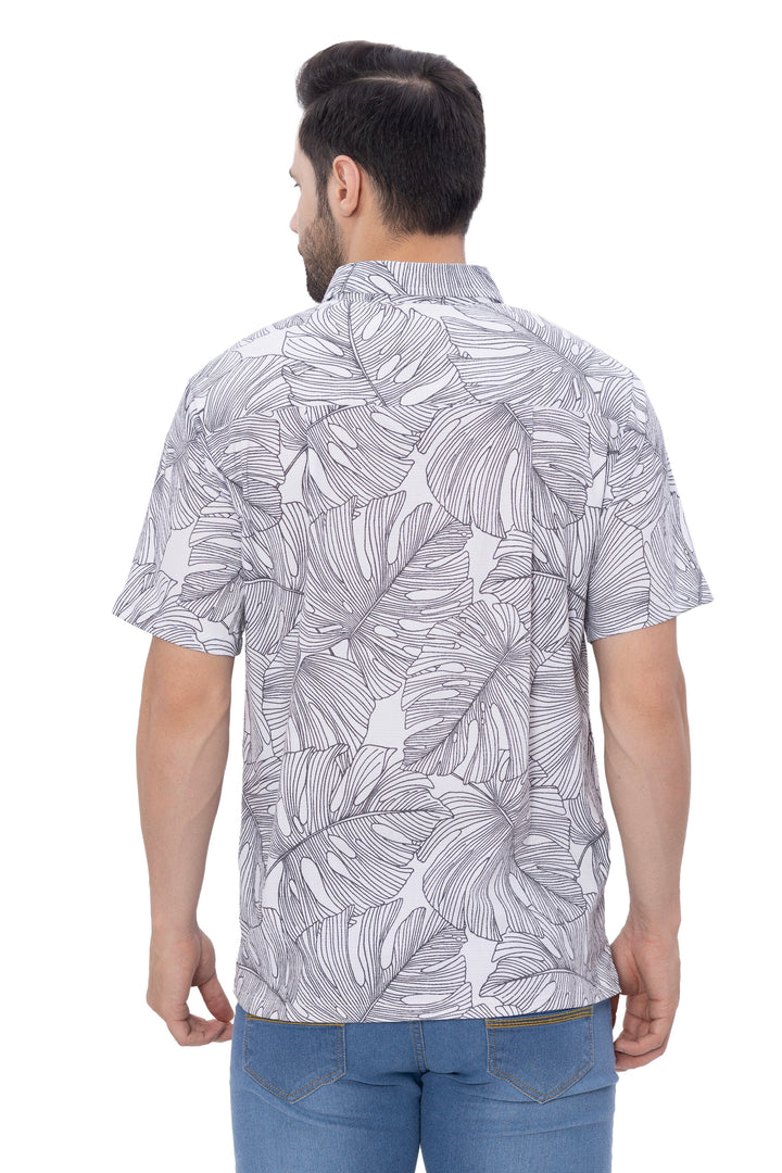 HAPPY BAY Mens Hawaiian Shirts Black Monstera Leaf P07734