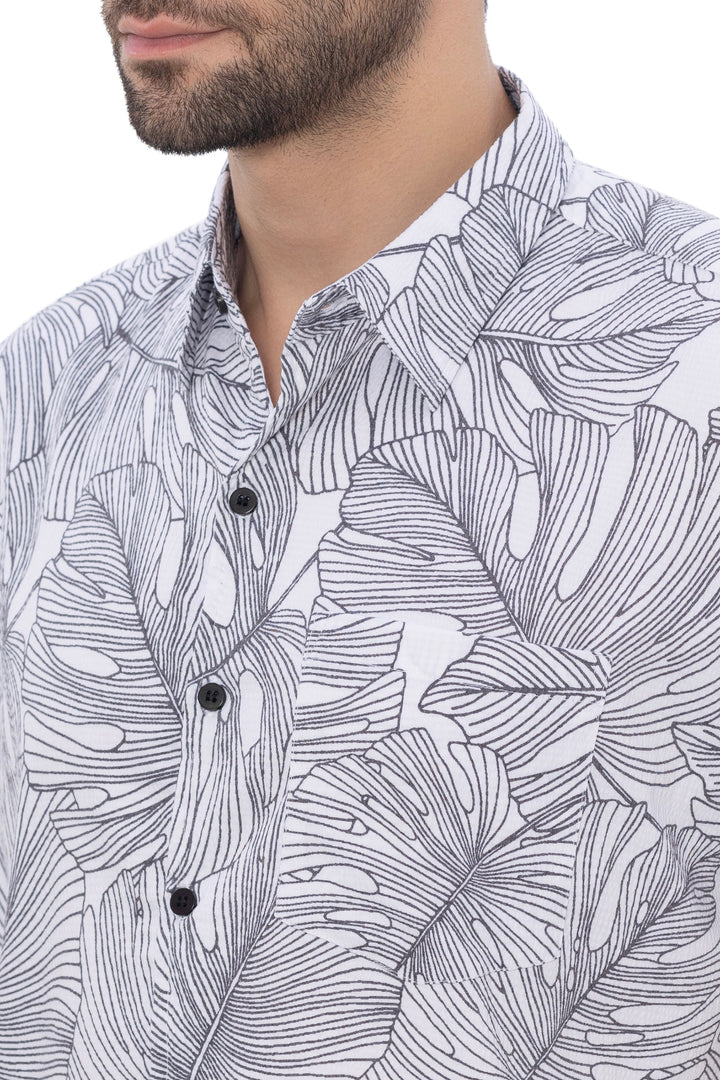 HAPPY BAY Mens Hawaiian Shirts Black Monstera Leaf P07734