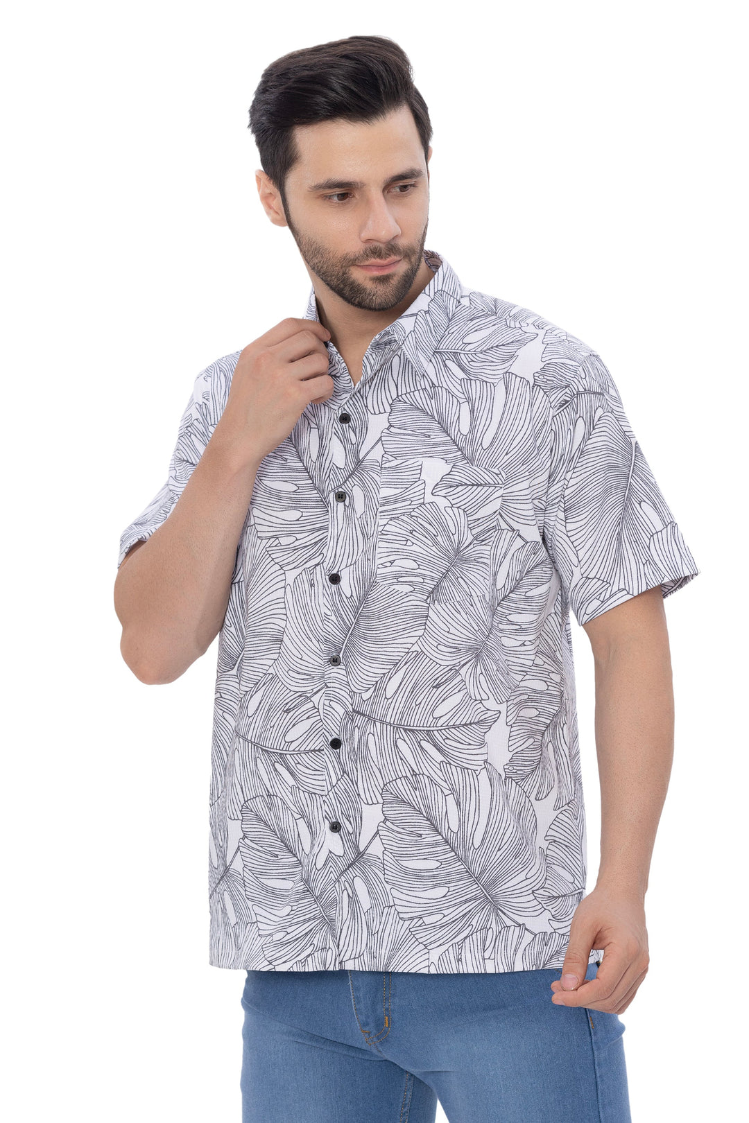 HAPPY BAY Mens Hawaiian Shirts Black Monstera Leaf P07734