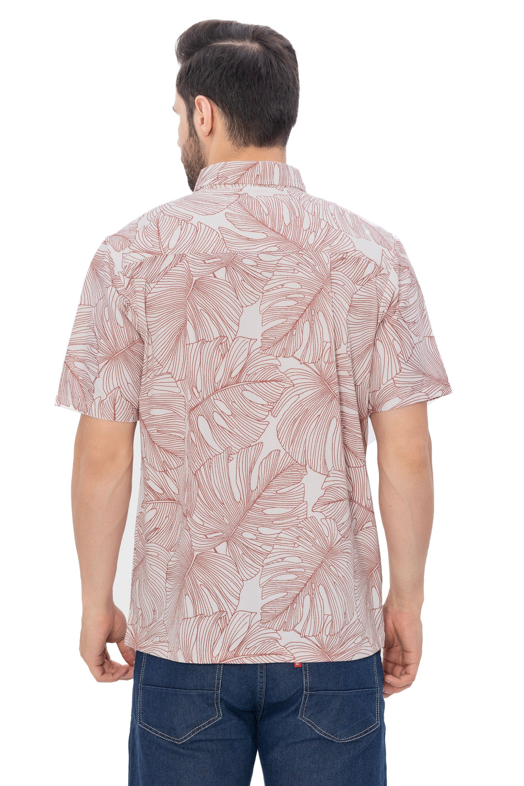 HAPPY BAY Mens Hawaiian Shirts Brown Monstera Leaf P07735