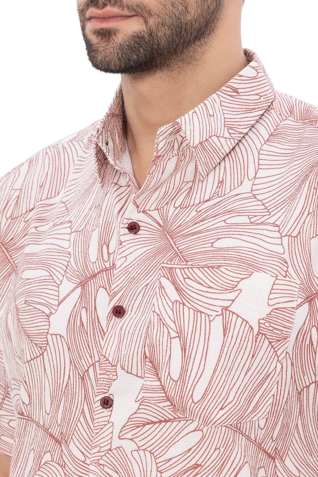 HAPPY BAY Mens Hawaiian Shirts Brown Monstera Leaf P07735