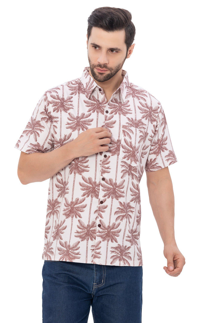 HAPPY BAY Mens Hawaiian Shirts Brown Palm Tree P07736