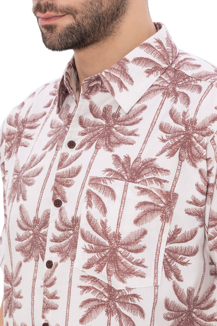 HAPPY BAY Mens Hawaiian Shirts Brown Palm Tree P07736