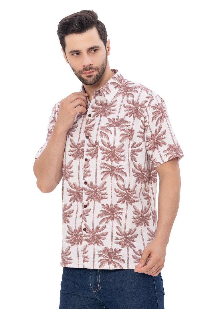 HAPPY BAY Mens Hawaiian Shirts Brown Palm Tree P07736