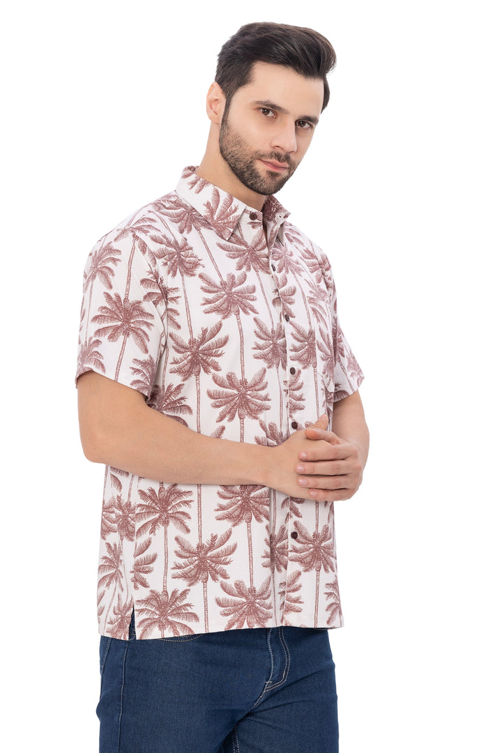 HAPPY BAY Mens Hawaiian Shirts Brown Palm Tree P07736