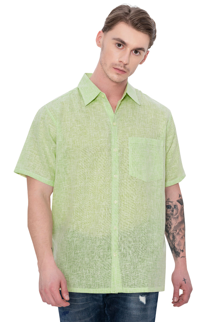 HAPPY BAY Mens Hawaiian Shirts Green Collard P07750
