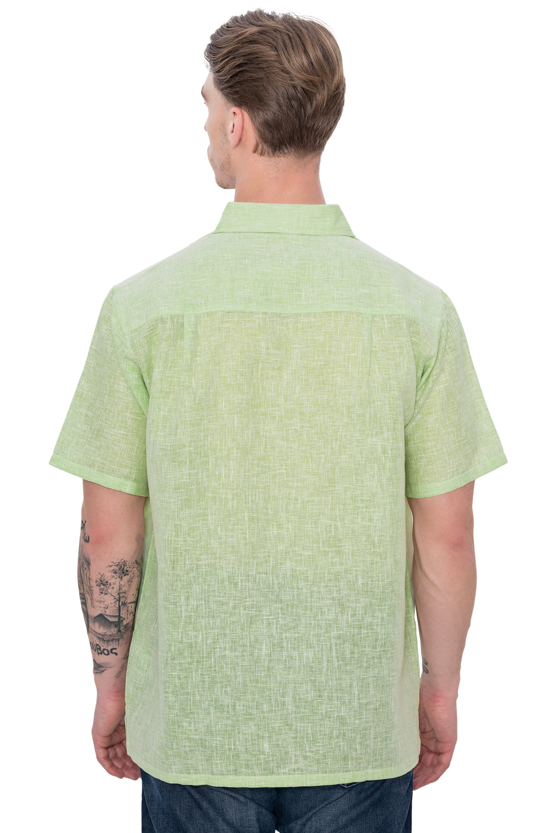 HAPPY BAY Mens Hawaiian Shirts Green Collard P07750