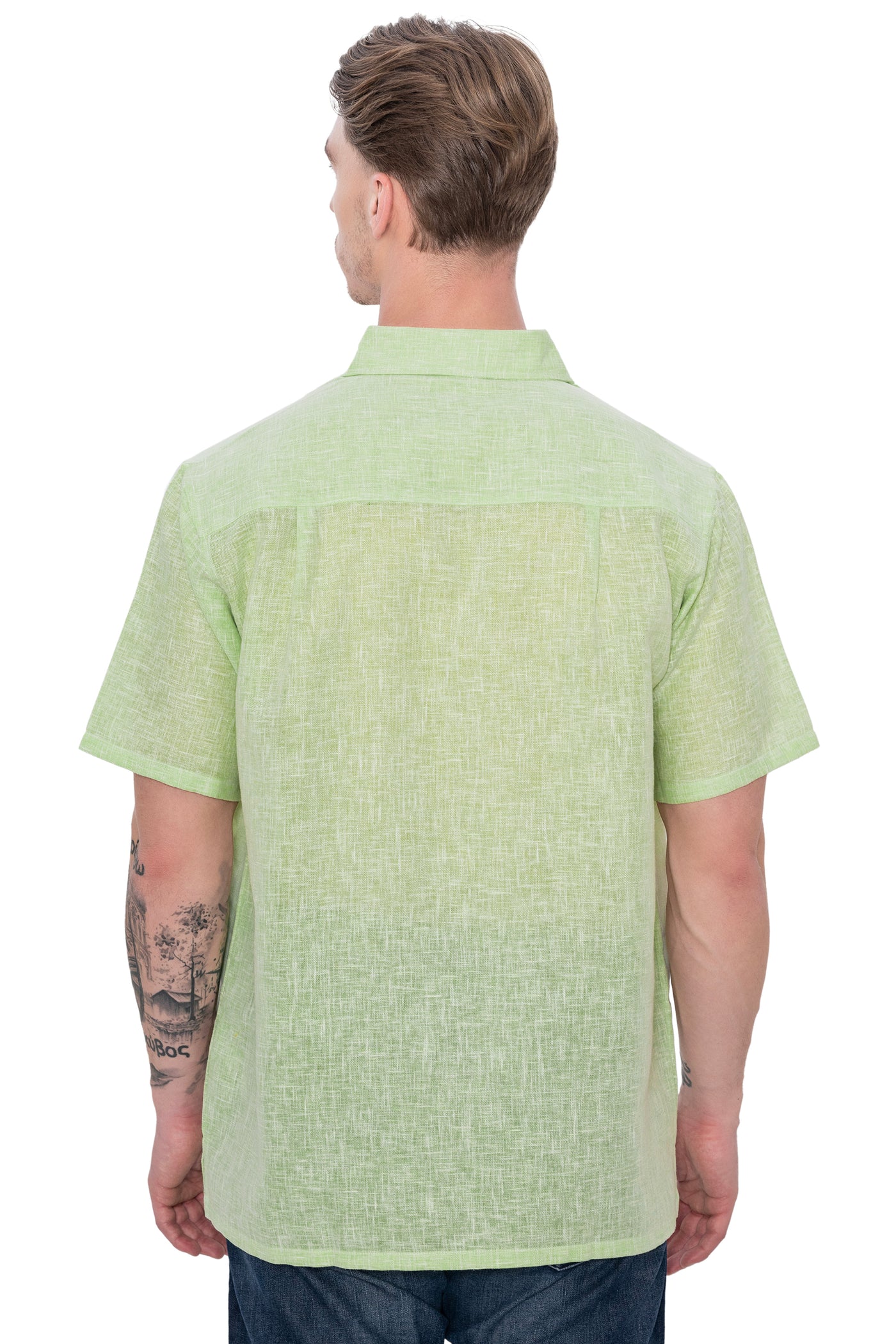 HAPPY BAY Mens Hawaiian Shirts Green Collard P07750