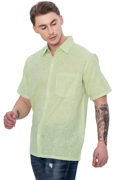 HAPPY BAY Mens Hawaiian Shirts Green Collard P07750
