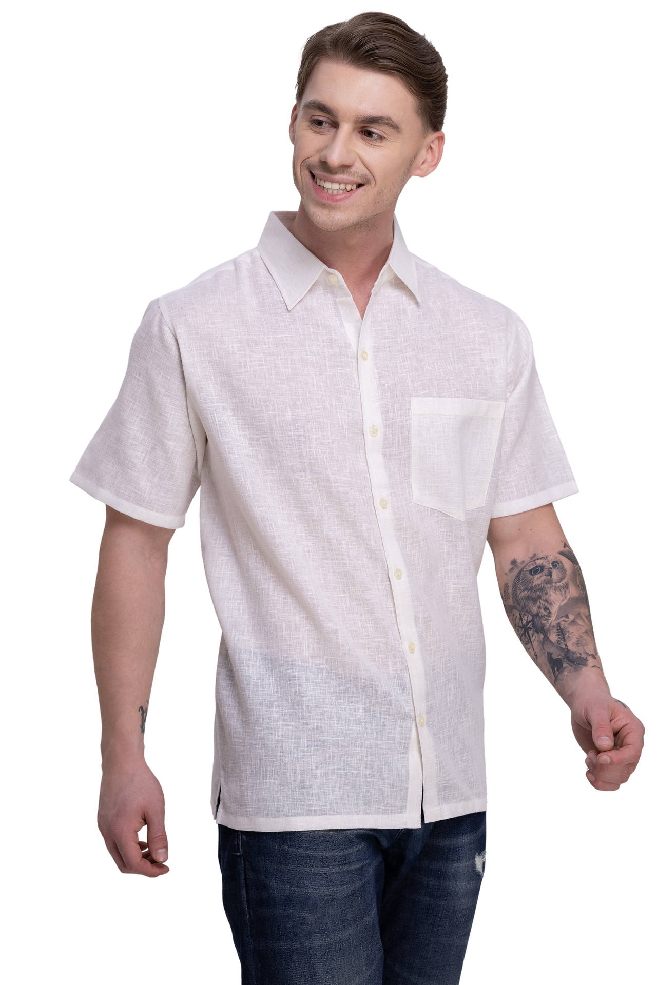 Men's Cotton Slub Shirt “ white (P07751)