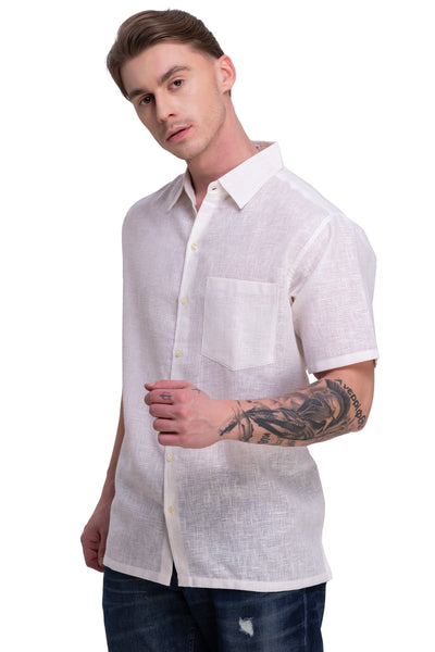 HAPPY BAY Mens Hawaiian Shirts White Collard P07751