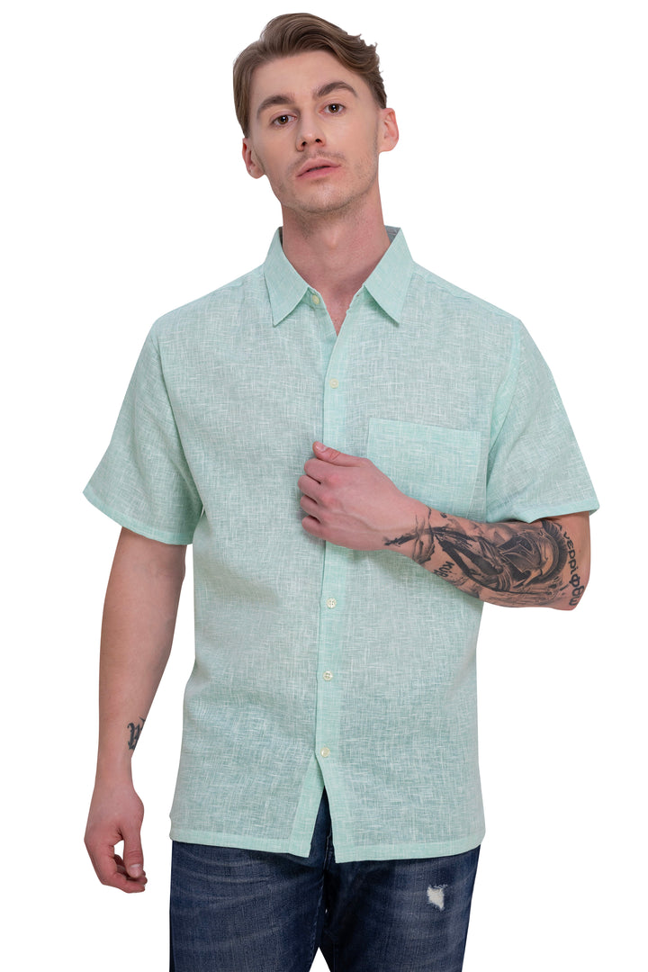 HAPPY BAY Mens Hawaiian Shirts C_Green Collard P07752