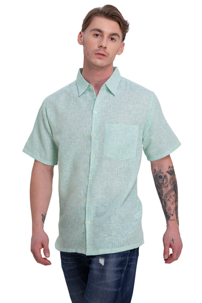 HAPPY BAY Mens Hawaiian Shirts C_Green Collard P07752