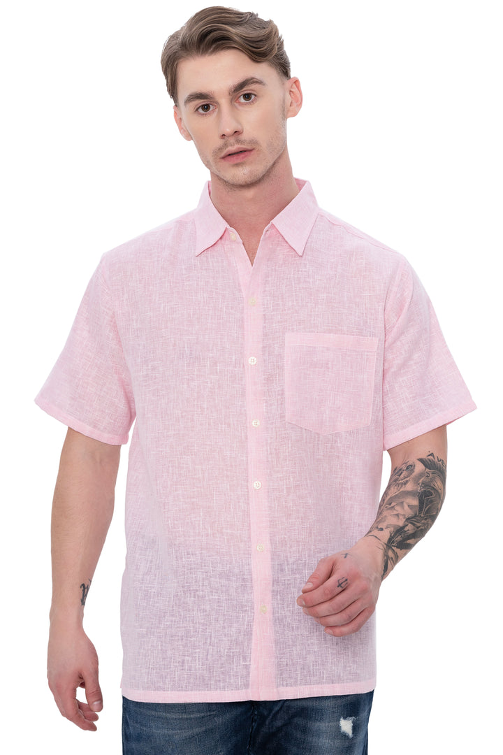 HAPPY BAY Mens Hawaiian Shirts Pink Collard P07753