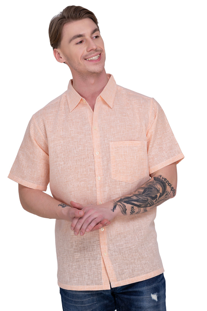 HAPPY BAY Mens Hawaiian Shirts Peach Collard P07754