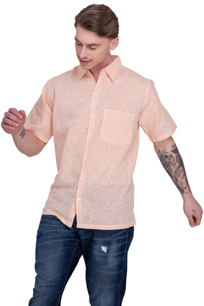 HAPPY BAY Mens Hawaiian Shirts Peach Collard P07754