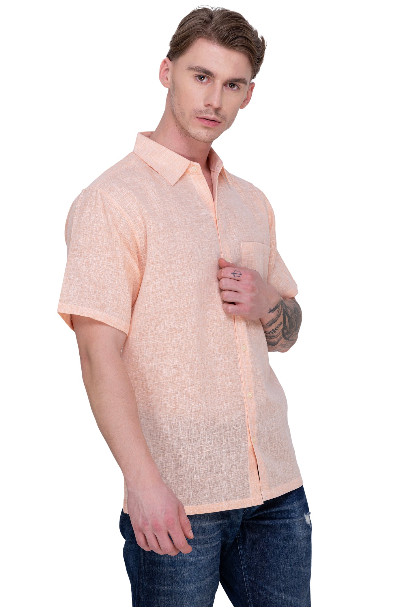 HAPPY BAY Mens Hawaiian Shirts Peach Collard P07754