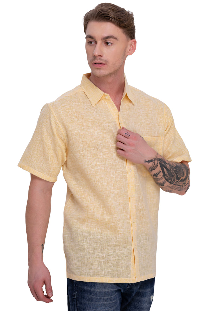 HAPPY BAY Mens Hawaiian Shirts Yellow Collard P07755