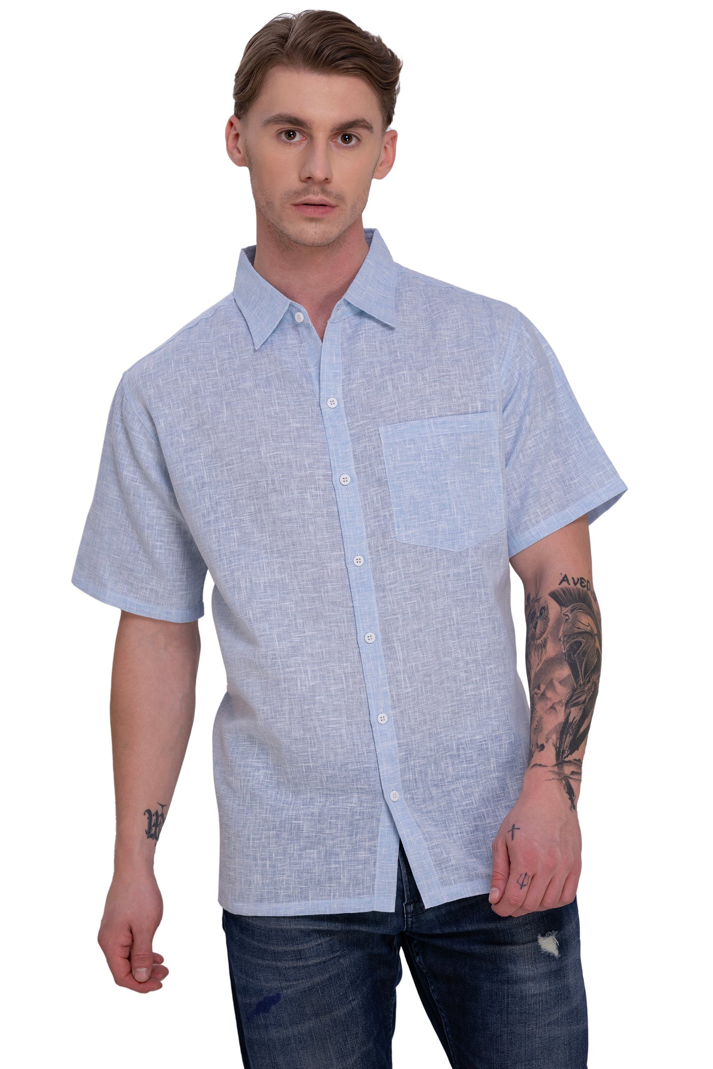 HAPPY BAY Mens Hawaiian Shirts Blue Collard P07756