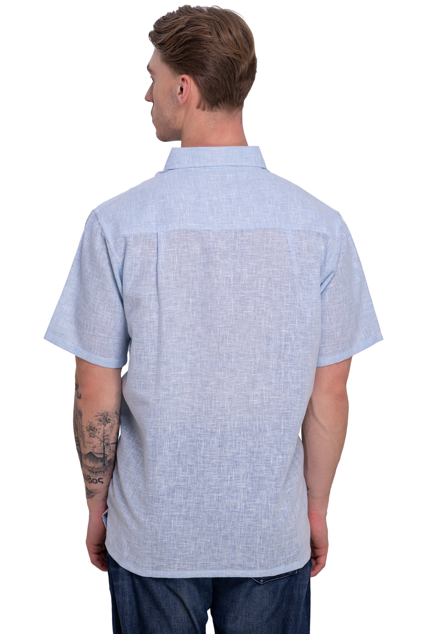 HAPPY BAY Mens Hawaiian Shirts Blue Collard P07756