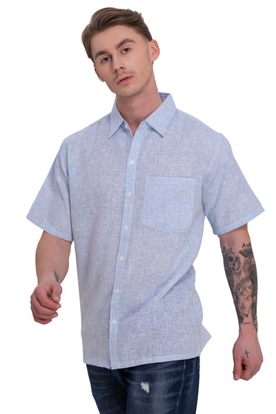 HAPPY BAY Mens Hawaiian Shirts Blue Collard P07756