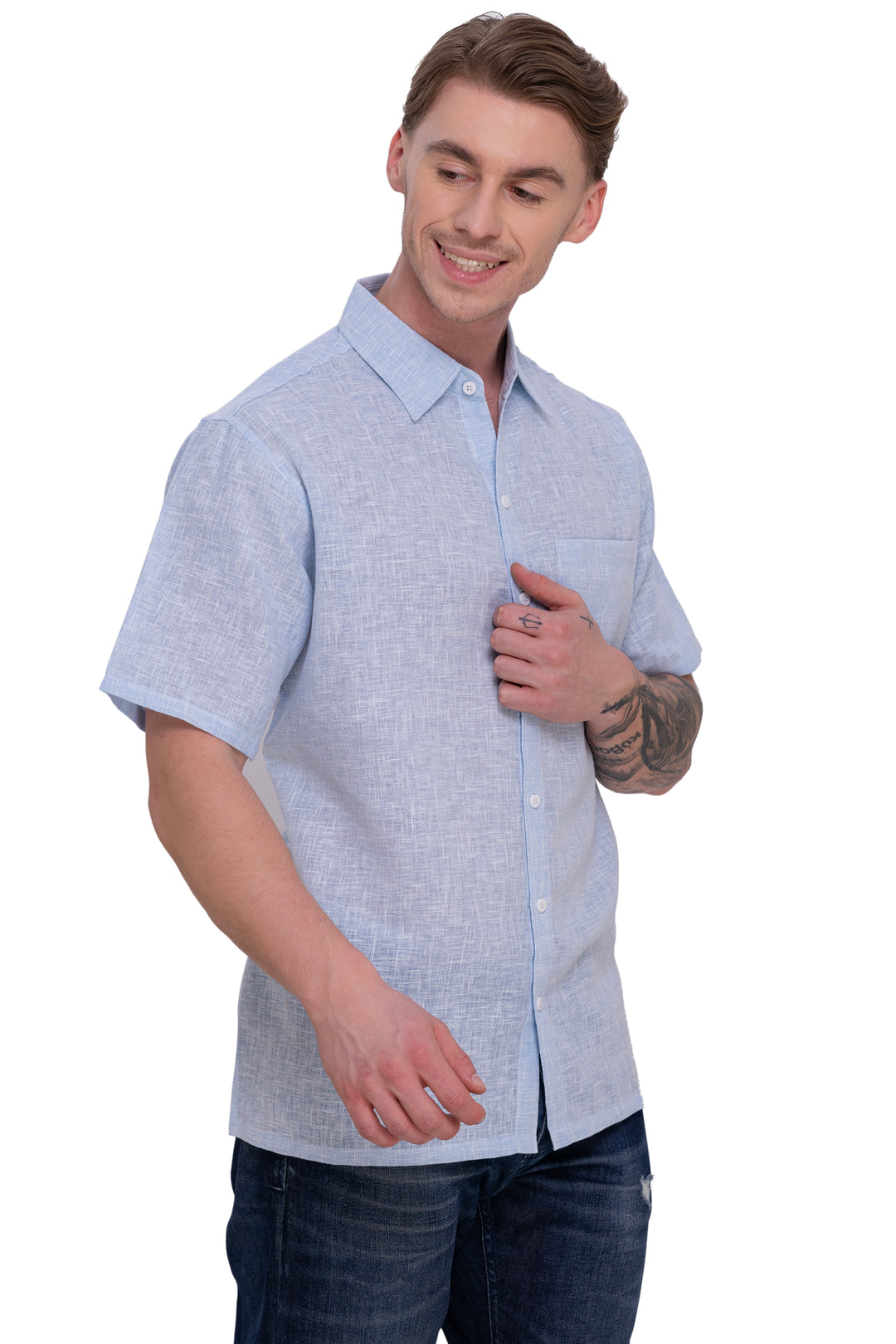 HAPPY BAY Mens Hawaiian Shirts Blue Collard P07756