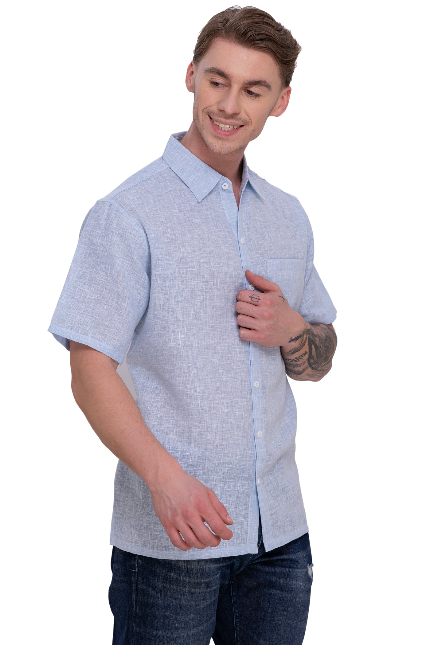 HAPPY BAY Mens Hawaiian Shirts Blue Collard P07756