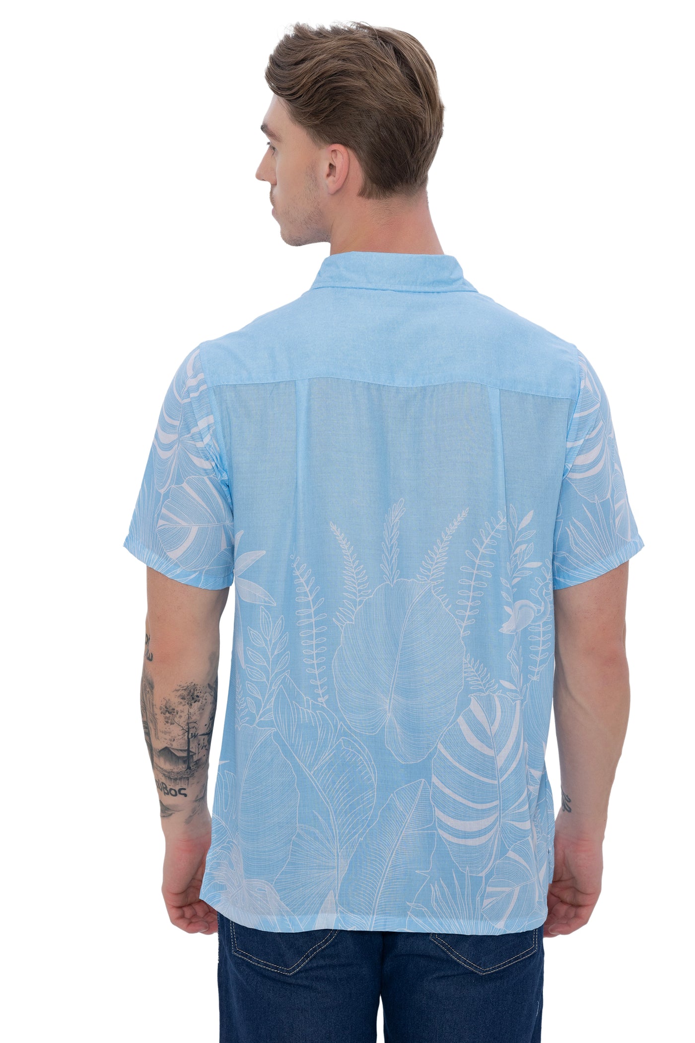 HAPPY BAY Mens Hawaiian Shirts Blue Island Mist P07779