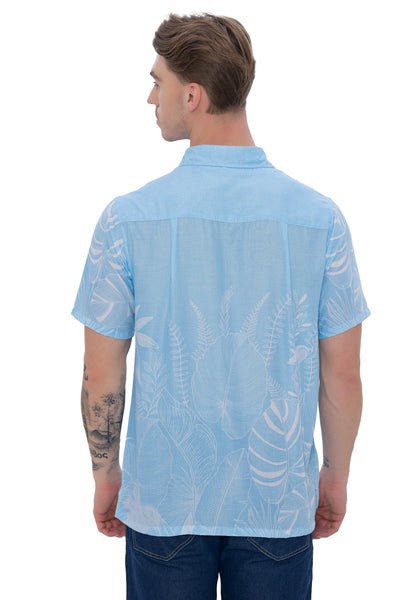 HAPPY BAY Mens Hawaiian Shirts Blue Island Mist P07779