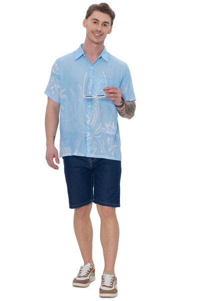HAPPY BAY Mens Hawaiian Shirts Blue Island Mist P07779