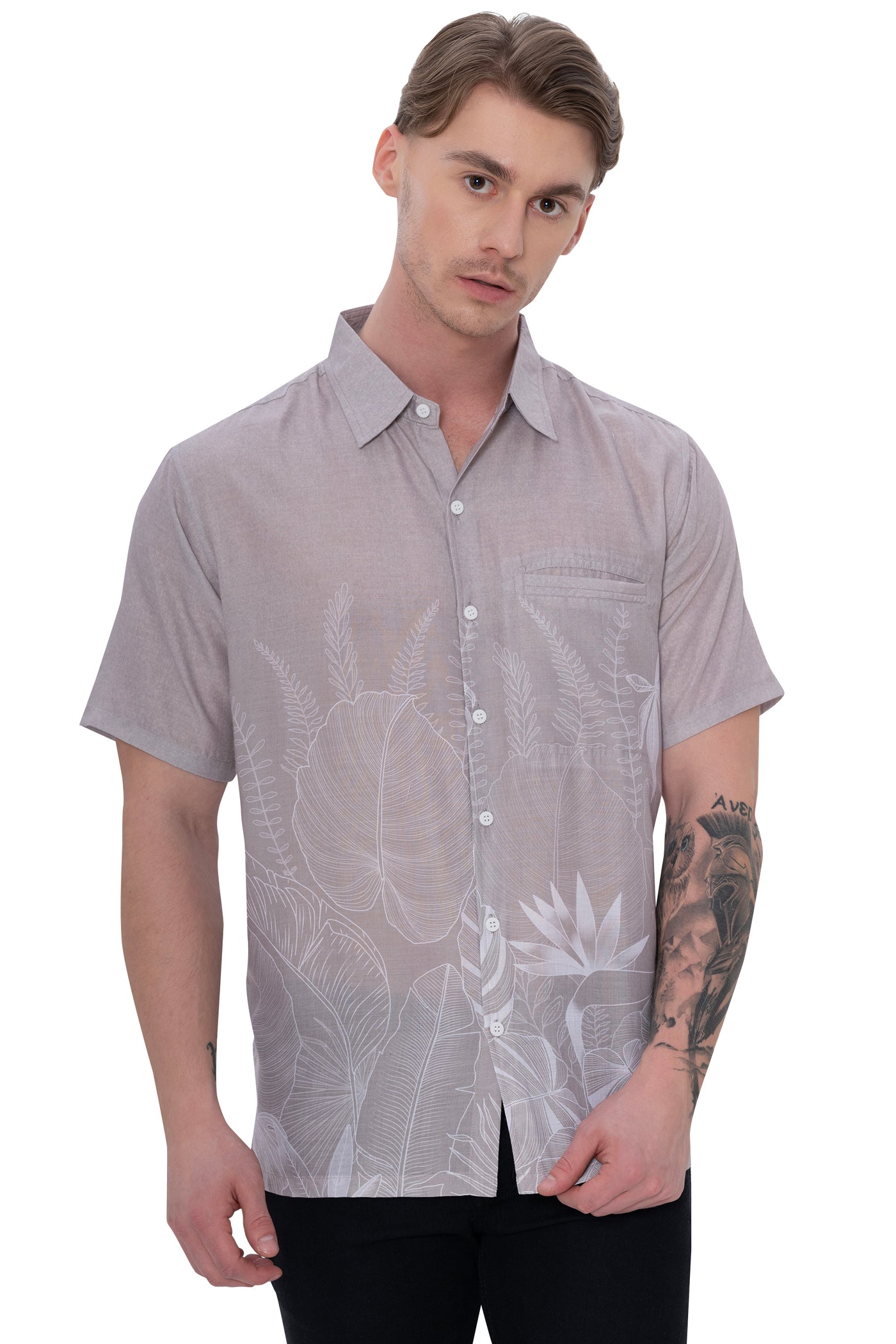 HAPPY BAY Mens Hawaiian Shirts Brown Tropical P07780