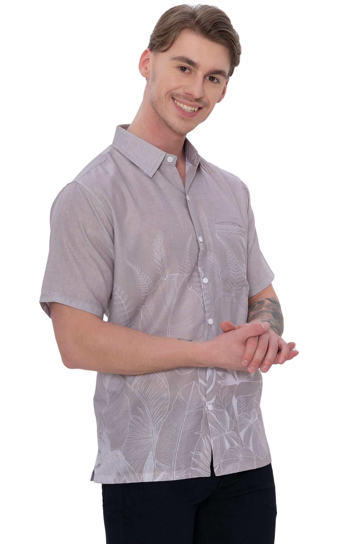 HAPPY BAY Mens Hawaiian Shirts Brown Tropical P07780