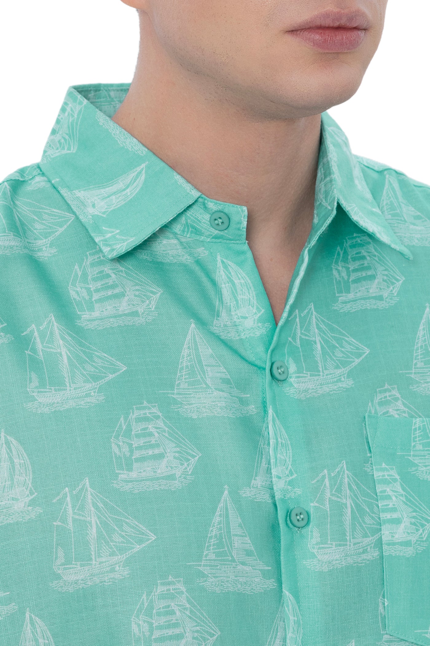 HAPPY BAY Mens Hawaiian Shirts Green Boat P07787