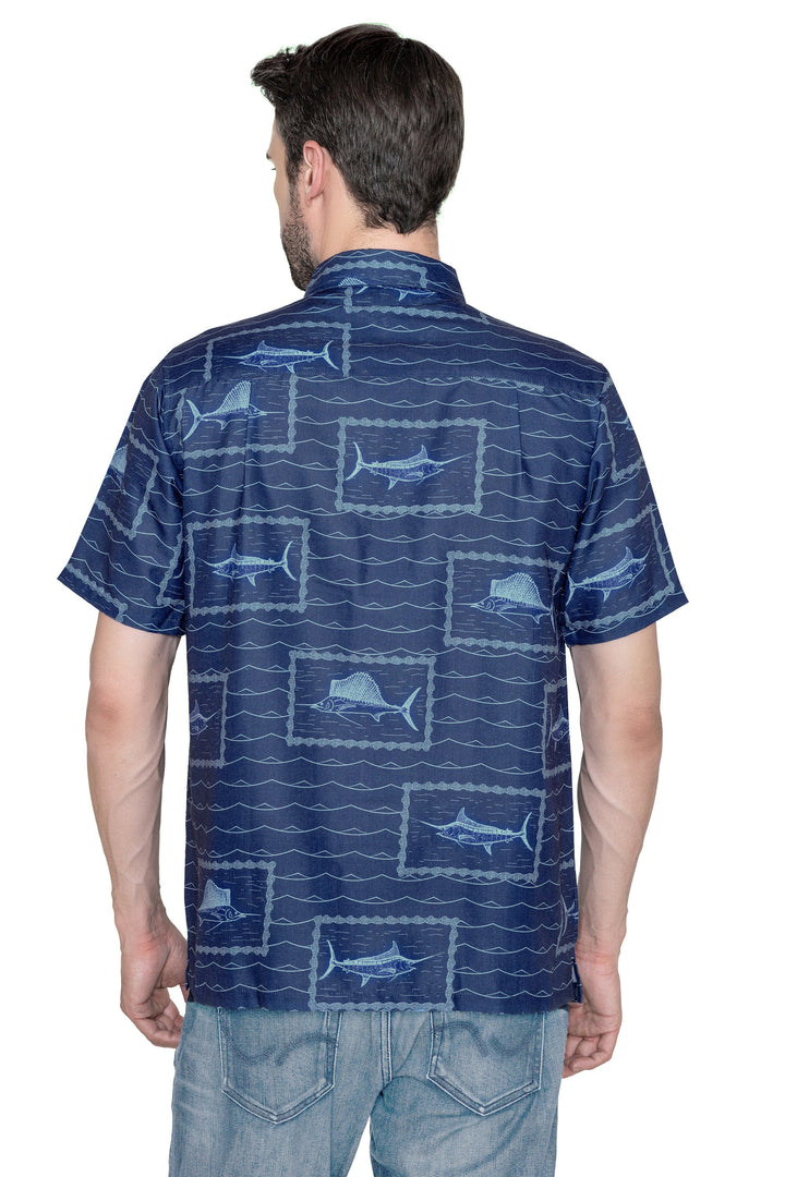 HAPPY BAY Mens Hawaiian Shirts Blue Fish P07803