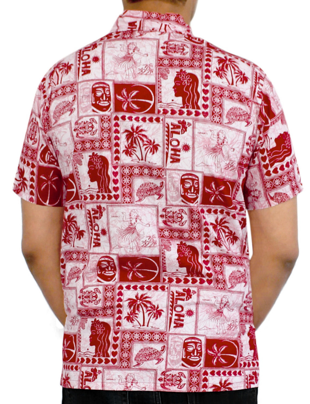LA LEELA Men's Hawaiian Button Down Shirt - Summer Beach Party Cruise Vacation Casual Short Sleeve Aloha S Red P08250