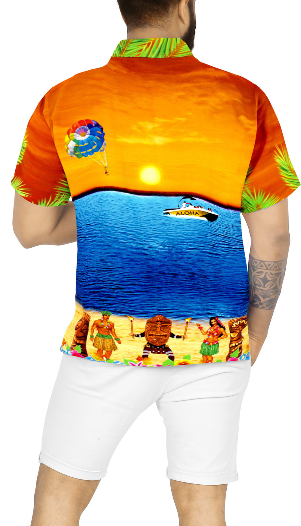 LA LEELA Men's Casual Hawaiian Shirt - Beach Summer Vacation Sunset Cruise Button Down Aloha Short Sleeve S Orange P08365
