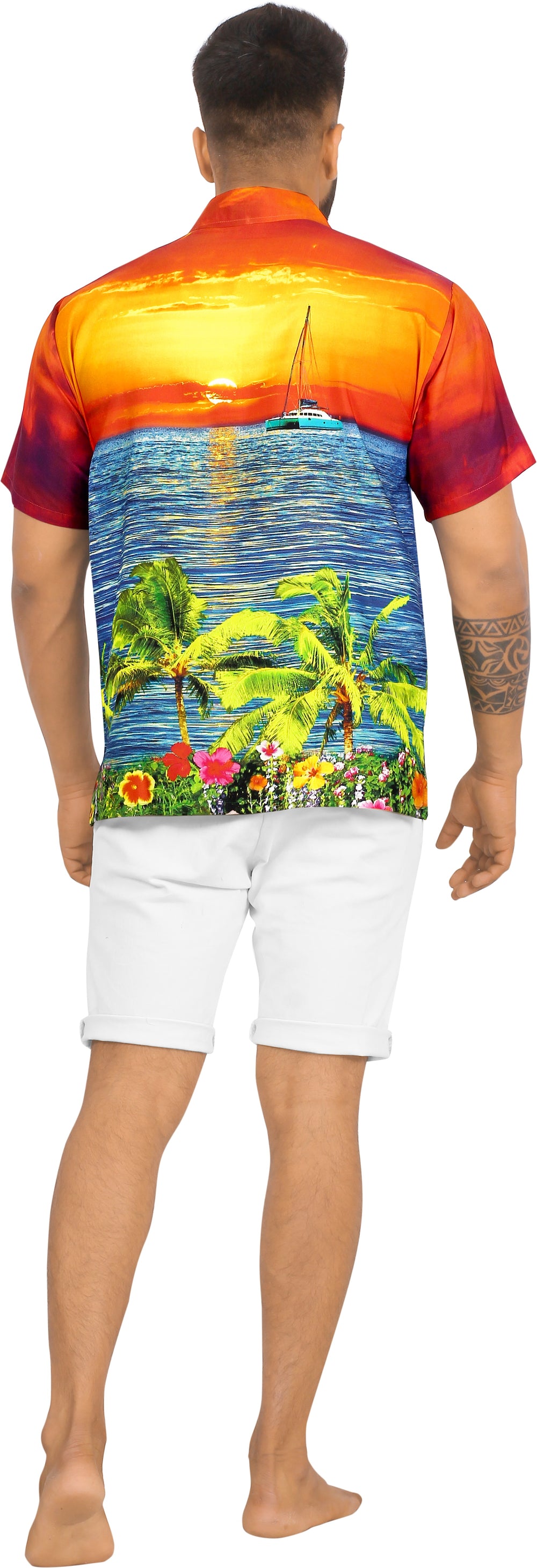 LA LEELA Men's Short Sleeve Hawaiian Button Down - Beach Summer Cruise Vacation Casual Aloha Party Shirt S Orange P08367