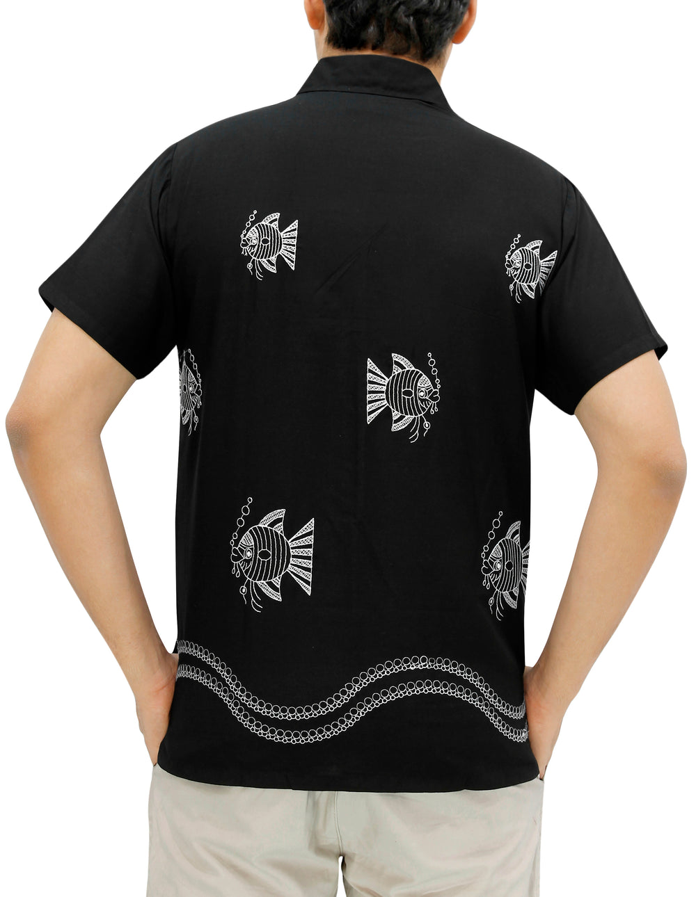 LA LEELA Men's Fun Hawaiian Shirt - Summer Beach Casual Party Button Down Short Sleeve Aloha Shirt M Black P09002