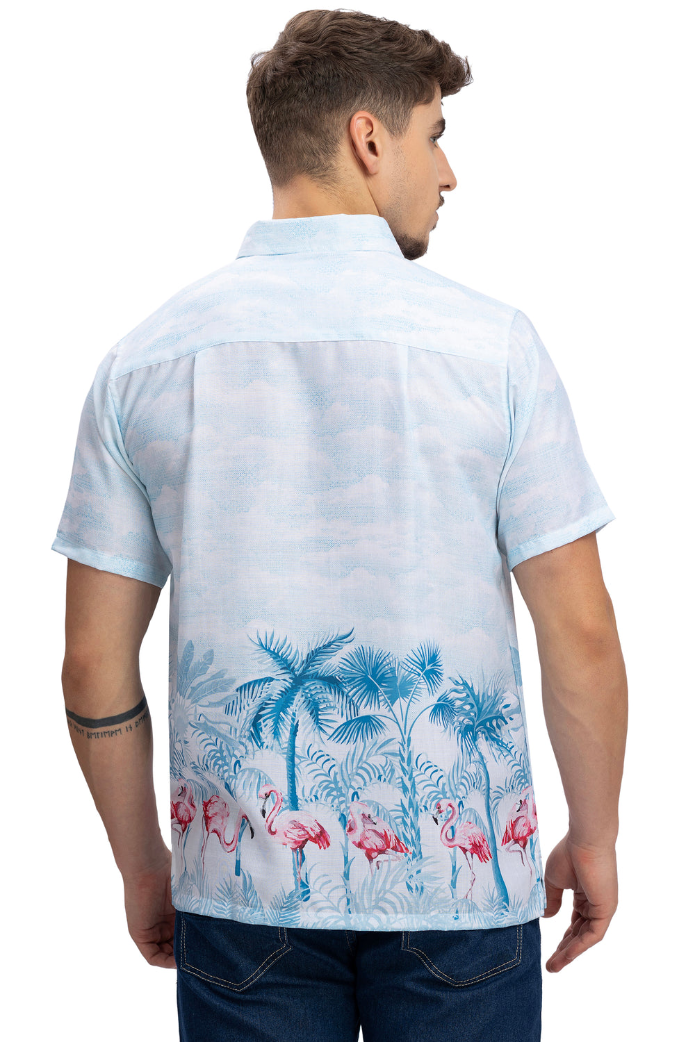 Happy Bay Men's Breathable Linen Beach Shirt Short Sleeve light-blue P09112