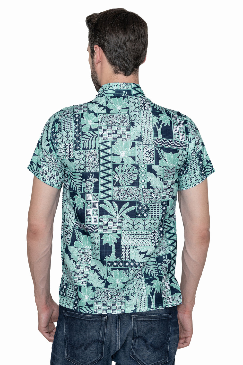 LA LEELA Men's Breathable Linen Vacation Camp Collar Shirt Half Sleeve Teal P10123