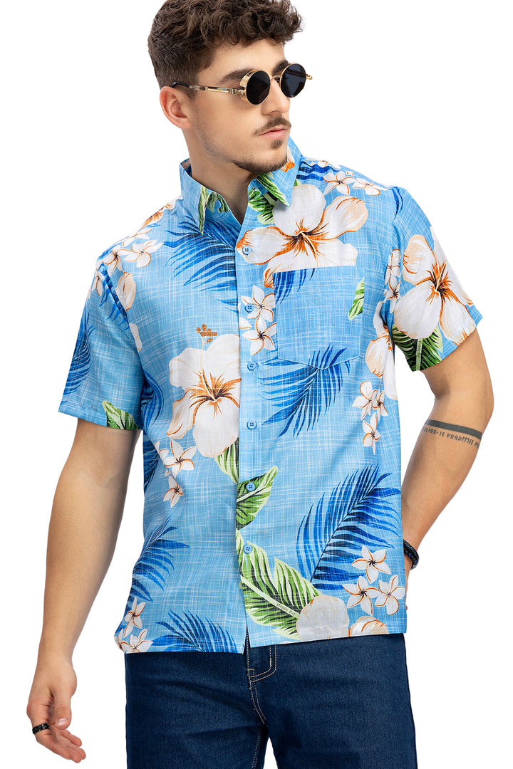 HAPPY BAY Mens Hawaiian Shirts Blue Leaf P10152