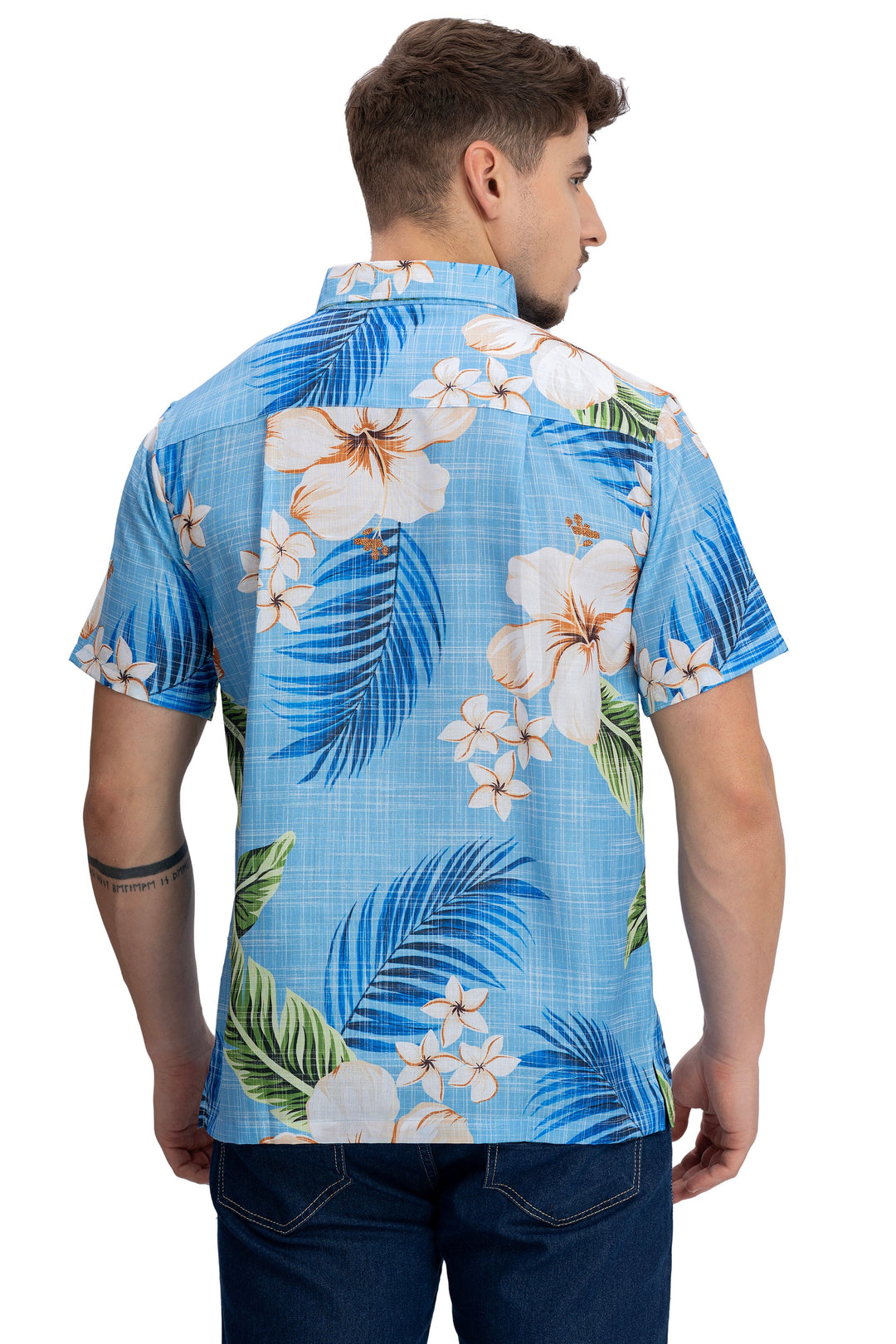 HAPPY BAY Mens Hawaiian Shirts Blue Leaf P10152