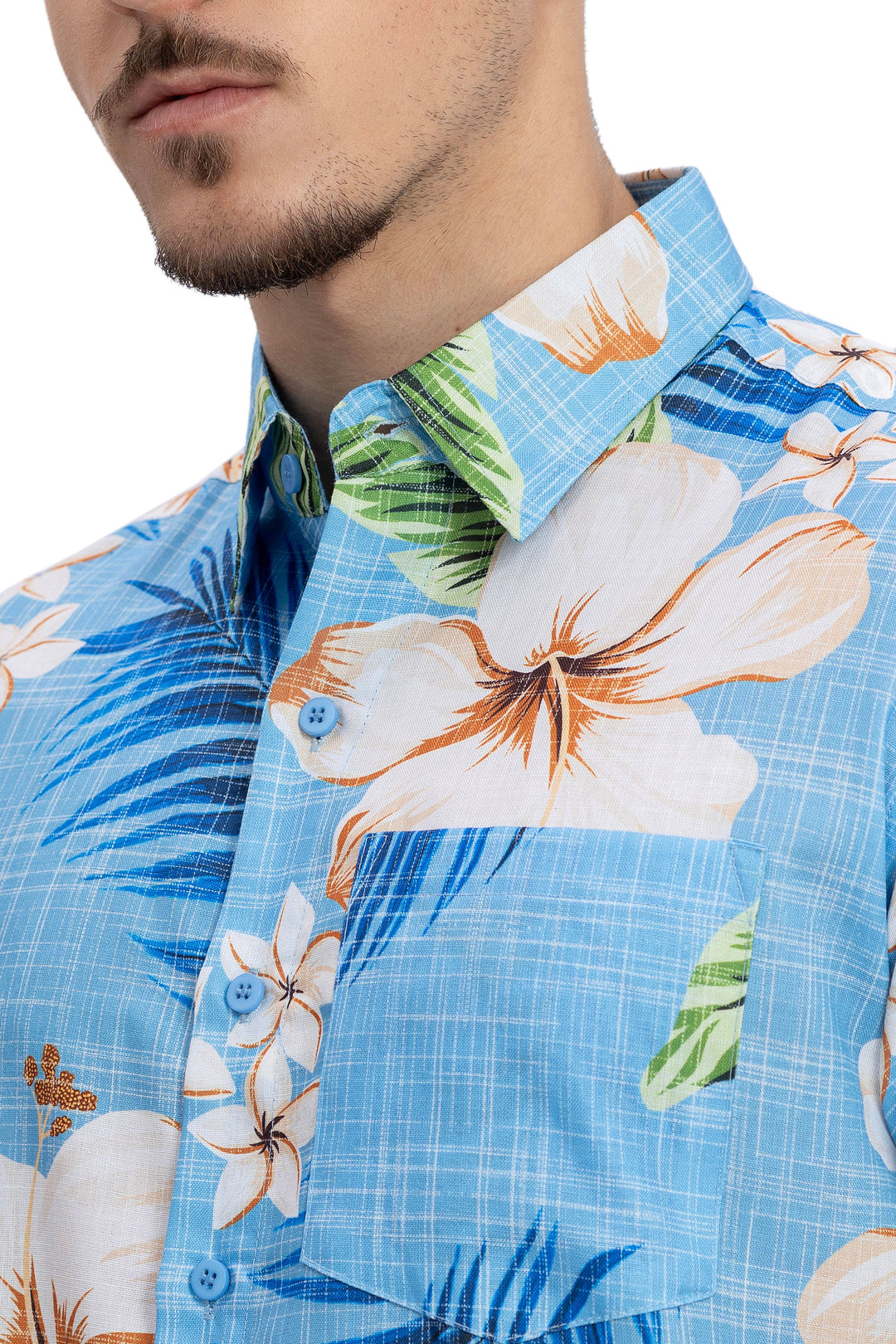 HAPPY BAY Mens Hawaiian Shirts Blue Leaf P10152