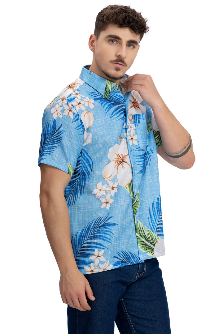 HAPPY BAY Mens Hawaiian Shirts Blue Leaf P10152