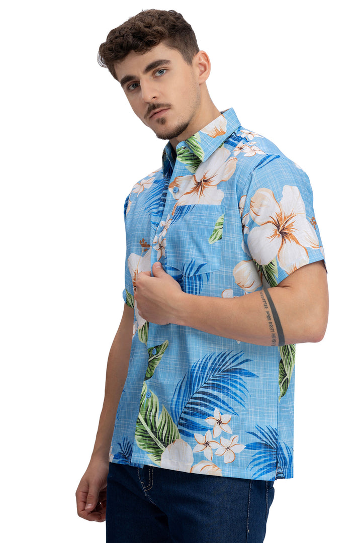 HAPPY BAY Mens Hawaiian Shirts Blue Leaf P10152